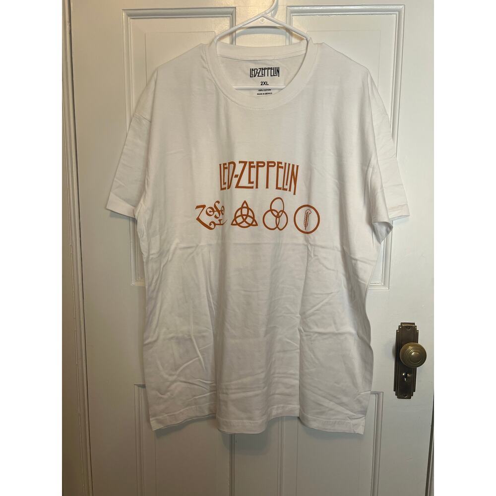 NEW Led Zepplin Zoso Logo Band Letters White T Shirt Men's 2XL Concert Graphic